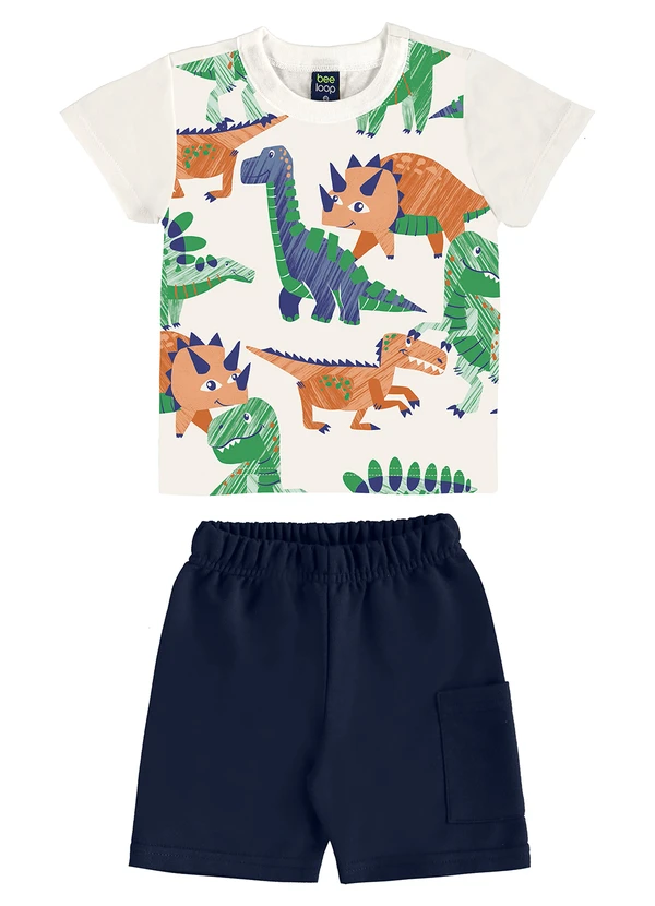 Bee Loop - Conjunto Camiseta Dino Bermuda Bege 2