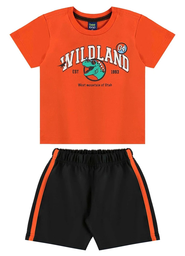 Bee Loop - Conjunto Camiseta Dino e Bermuda Laranja