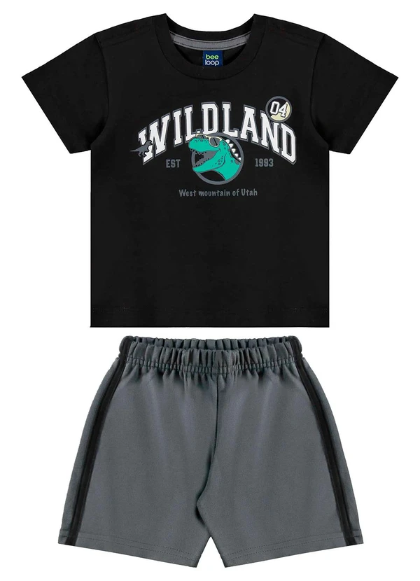 Bee Loop - Conjunto Camiseta Dino e Bermuda Preto 2