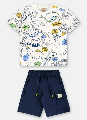 Up Baby - Conjunto Camiseta Dinos Bermuda Branco - UP BABY