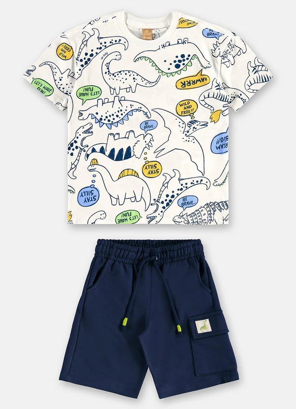 Up Baby - Conjunto Camiseta Dinos Bermuda Branco 2