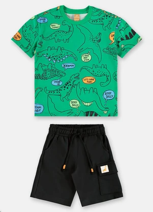 Up Baby - Conjunto Camiseta Dinos Bermuda Verde - UP BABY
