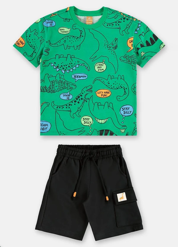 Up Baby - Conjunto Camiseta Dinos Bermuda Verde 2