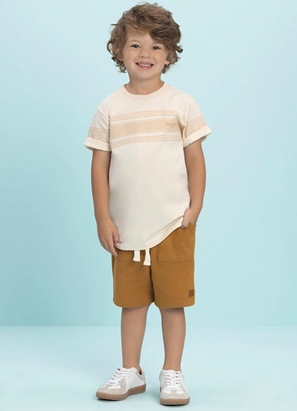 Ioluig - Conjunto Camiseta e Bermuda Alfaiataria Bege
