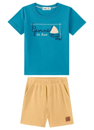Ioluig - Conjunto Camiseta e Bermuda Bebê Bordado Azul - IOLUIG
