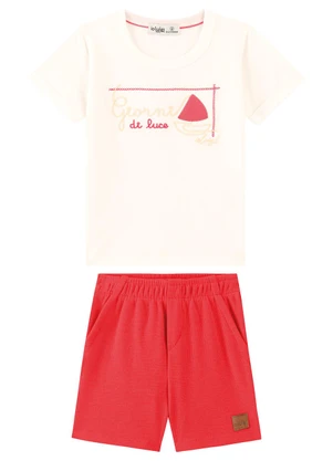 Ioluig - Conjunto Camiseta e Bermuda Bebê Bordado Bege - IOLUIG