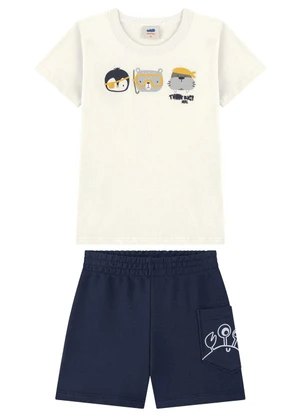 Marlan - Conjunto Camiseta e Bermuda Bebê Estampa Bege - MARLAN