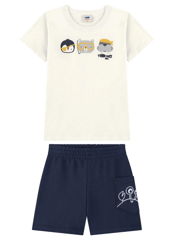 Marlan - Conjunto Camiseta e Bermuda Bebê Estampa Bege