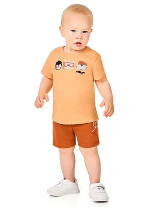 Marlan - Conjunto Camiseta e Bermuda Bebê Estampa Laranja - MARLAN