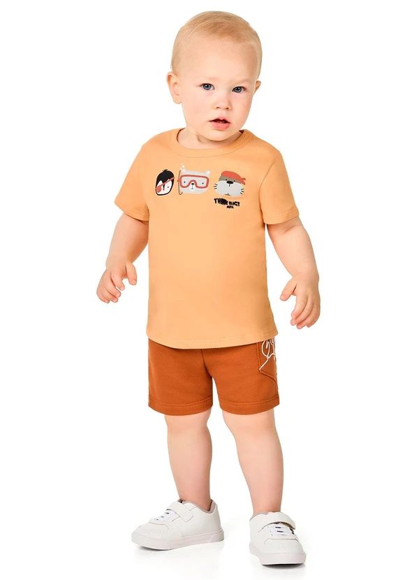 Marlan - Conjunto Camiseta e Bermuda Bebê Estampa Laranja