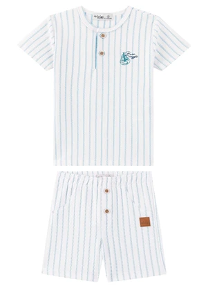 Ioluig - Conjunto Camiseta e Bermuda Bebê Malha Azul - IOLUIG