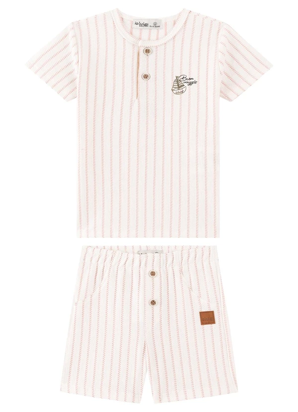 Ioluig - Conjunto Camiseta e Bermuda Bebê Malha Bege