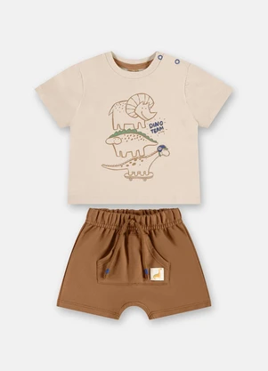 Up Baby - Conjunto Camiseta e Bermuda Bebê Bege - UP BABY