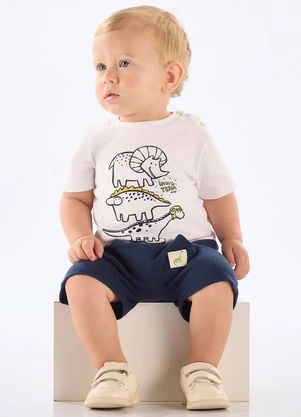 Up Baby - Conjunto Camiseta e Bermuda Bebê Branco - UP BABY