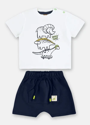 Up Baby - Conjunto Camiseta e Bermuda Bebê Branco - UP BABY