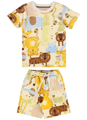 Três e Já - Conjunto Camiseta e Bermuda Bege - TRÊS E JÁ