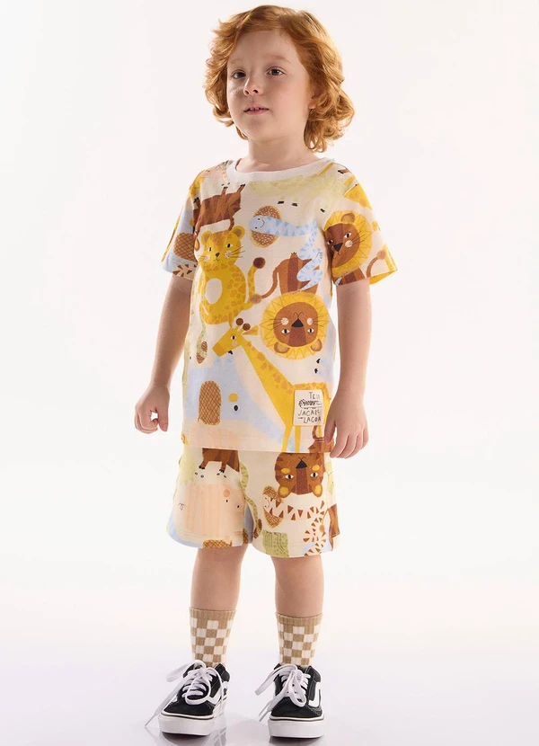 Três e Já - Conjunto Camiseta e Bermuda Bege