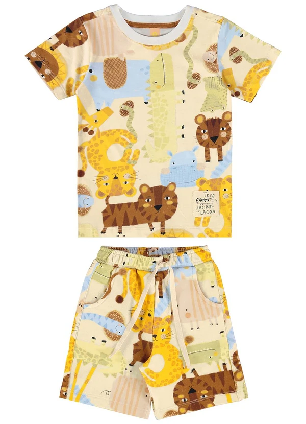 Três e Já - Conjunto Camiseta e Bermuda Bege 2