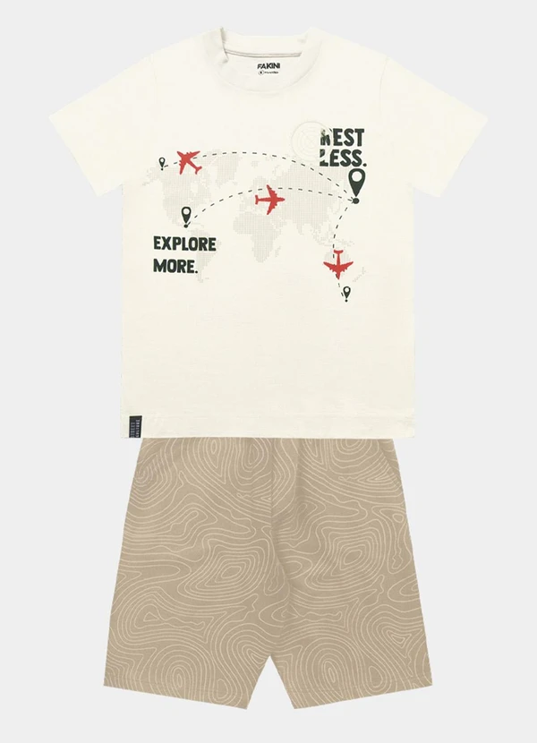 Fakini Kids - Conjunto Camiseta e Bermuda Bege