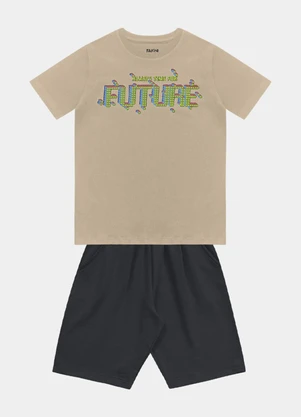 Fakini Kids - Conjunto Camiseta e Bermuda Bege - FAKINI KIDS