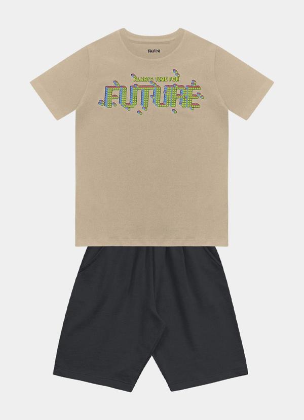 Fakini Kids - Conjunto Camiseta e Bermuda Bege