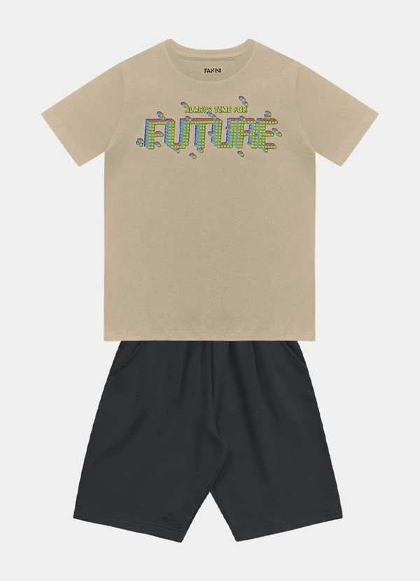 Fakini Kids - Conjunto Camiseta e Bermuda Bege
