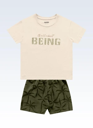 Fakini Kids - Conjunto Camiseta e Bermuda Bege - FAKINI KIDS