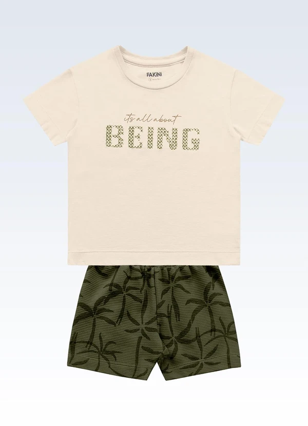 Fakini Kids - Conjunto Camiseta e Bermuda Bege