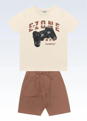 Fakini Kids - Conjunto Camiseta e Bermuda Bege - FAKINI KIDS