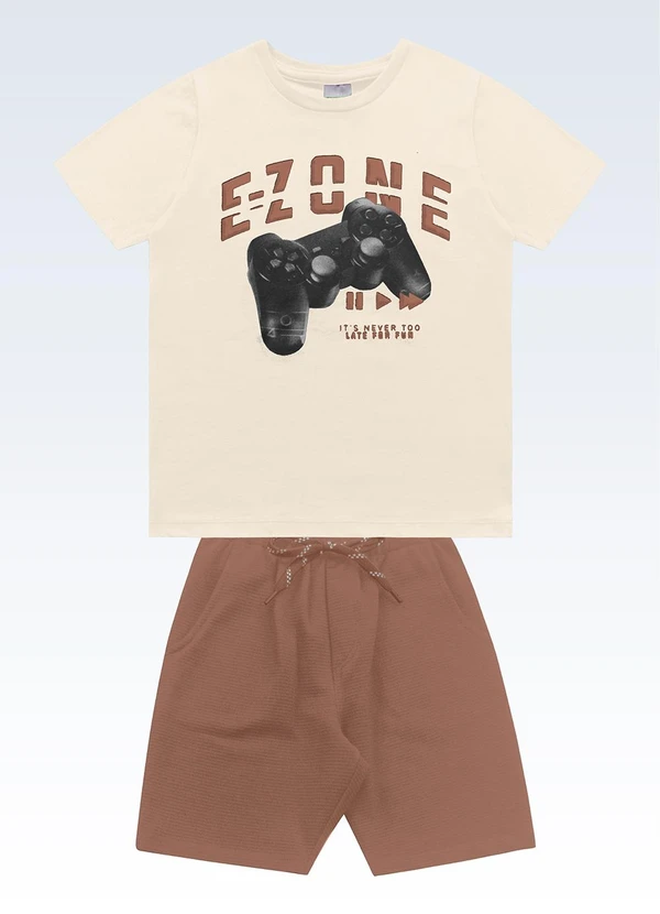 Fakini Kids - Conjunto Camiseta e Bermuda Bege