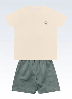 Fakini Kids - Conjunto Camiseta e Bermuda Bege - FAKINI KIDS