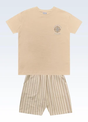 Fakini Kids - Conjunto Camiseta e Bermuda Bege - FAKINI KIDS