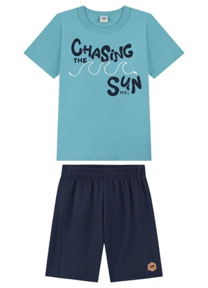 Marlan - Conjunto Camiseta e Bermuda Bordado Azul - MARLAN