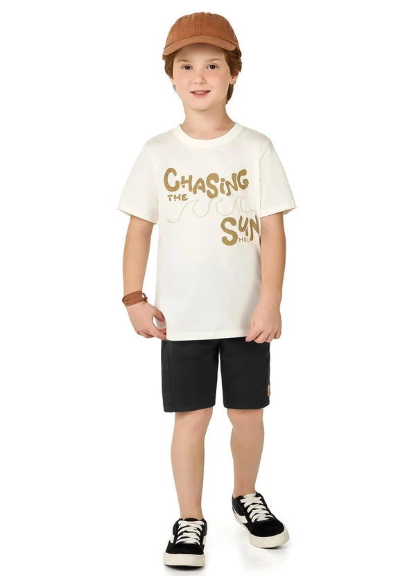 Marlan - Conjunto Camiseta e Bermuda Bordado Bege