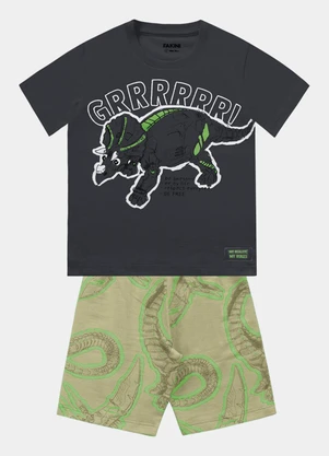 Fakini Kids - Conjunto Camiseta e Bermuda Cinza - FAKINI KIDS