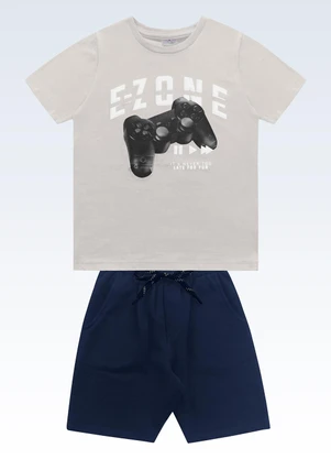 Fakini Kids - Conjunto Camiseta e Bermuda Cinza - FAKINI KIDS