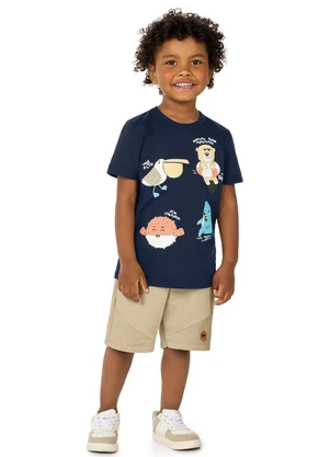 Marlan - Conjunto Camiseta e Bermuda com Aplique Azul - MARLAN