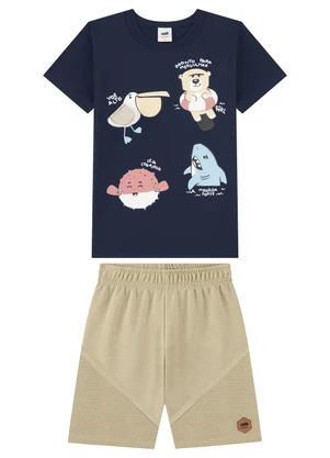 Marlan - Conjunto Camiseta e Bermuda com Aplique Azul - MARLAN
