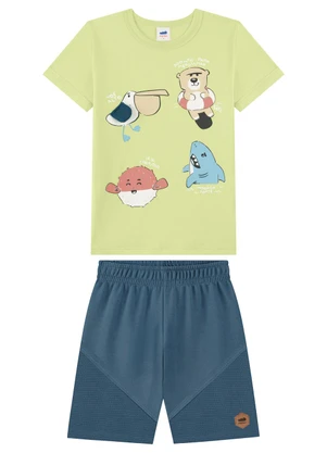 Marlan - Conjunto Camiseta e Bermuda com Aplique Verde - MARLAN