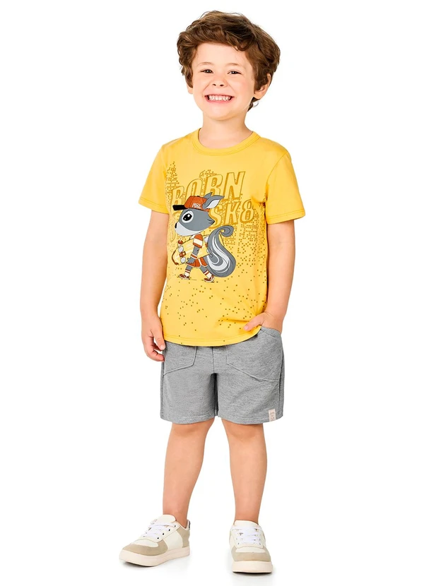 Marlan - Conjunto Camiseta e Bermuda com Bolso Amarelo