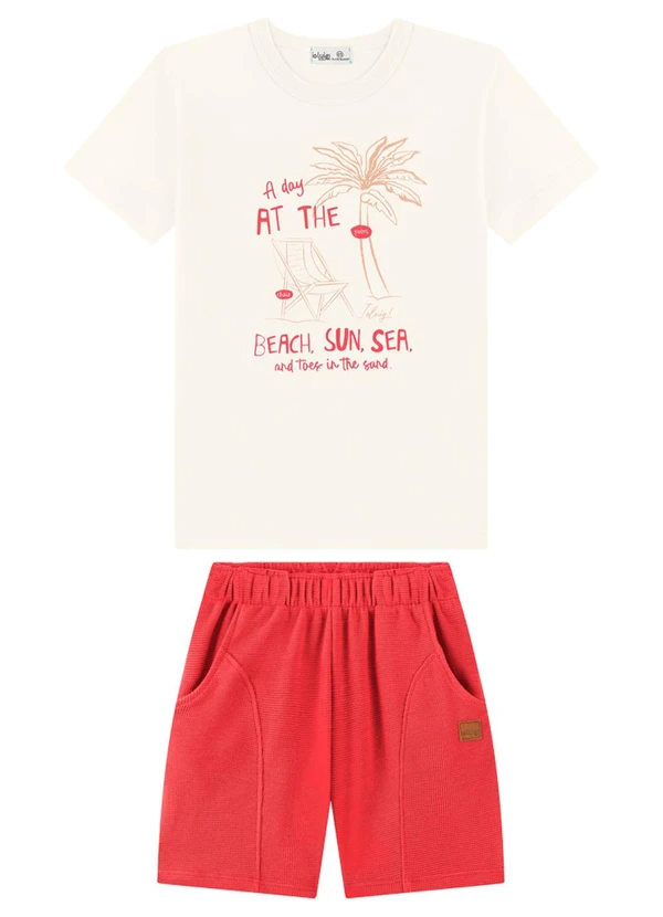 Ioluig - Conjunto Camiseta e Bermuda com Bolsos Bege