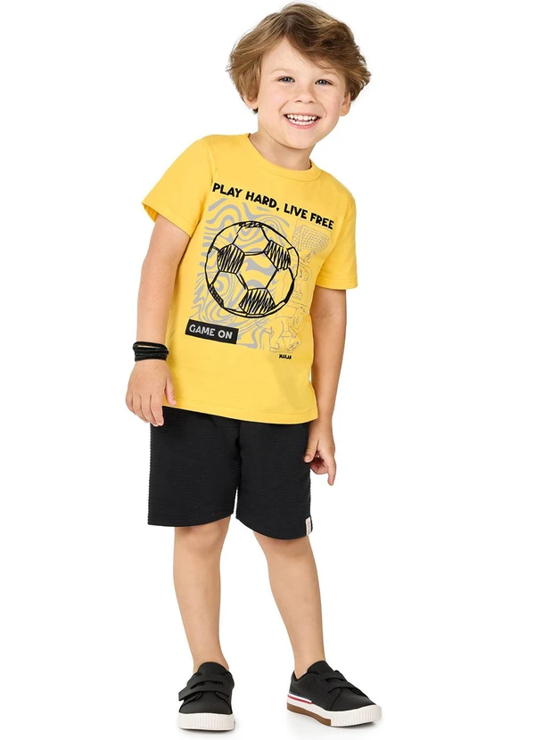 Marlan - Conjunto Camiseta e Bermuda com Cadarço Amarelo
