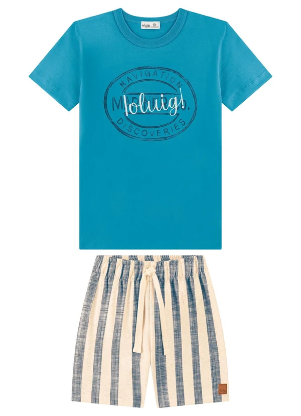 Ioluig - Conjunto Camiseta e Bermuda com Cadarço Azul
