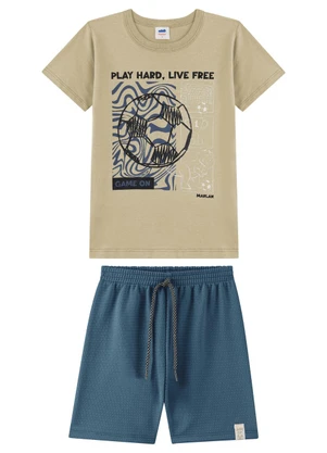 Marlan - Conjunto Camiseta e Bermuda com Cadarço Bege - MARLAN