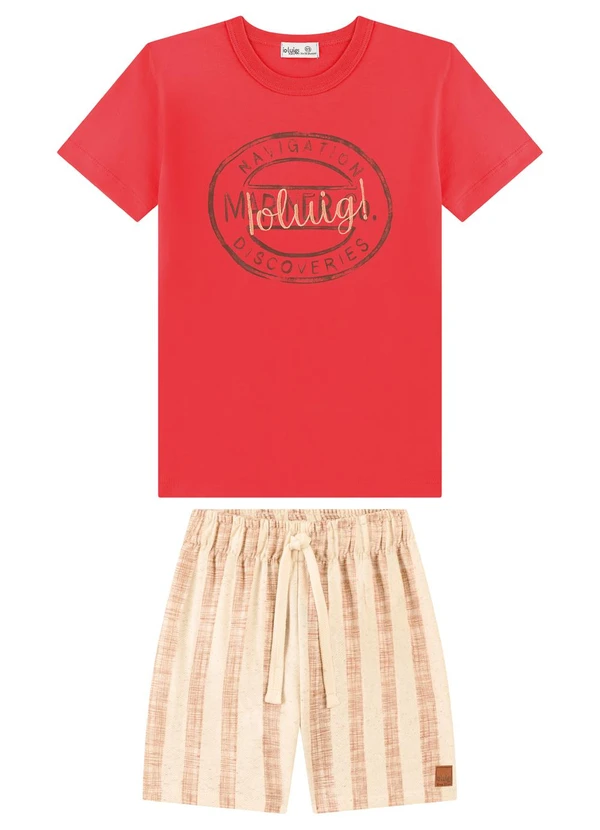 Ioluig - Conjunto Camiseta e Bermuda com Cadarço Vermelho