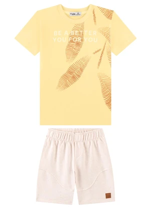 Ioluig - Conjunto Camiseta e Bermuda com Linho Amarelo - IOLUIG