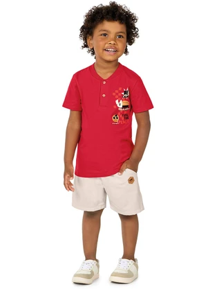 Marlan - Conjunto Camiseta e Bermuda de Sarja Vermelho - MARLAN
