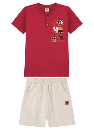 Marlan - Conjunto Camiseta e Bermuda de Sarja Vermelho - MARLAN
