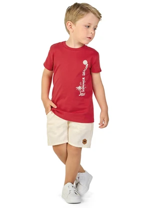Marlan - Conjunto Camiseta e Bermuda Ecotex Liso Vermelho - MARLAN