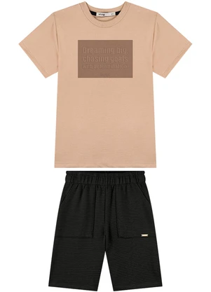 Ioluig - Conjunto Camiseta e Bermuda em Gorgurinho Marrom - IOLUIG